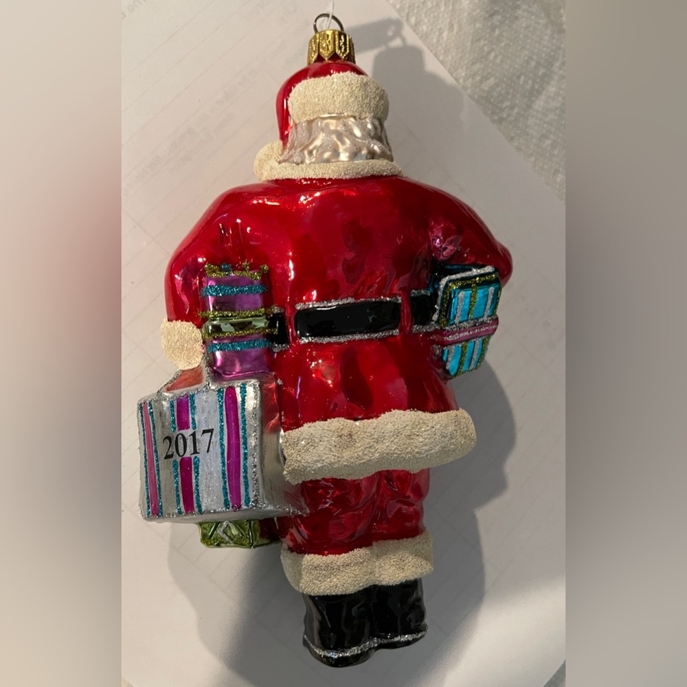 Neiman Marcus Santa Claus with presents 2017 Ornament - Red, Green and Cream - Picture 5 of 8